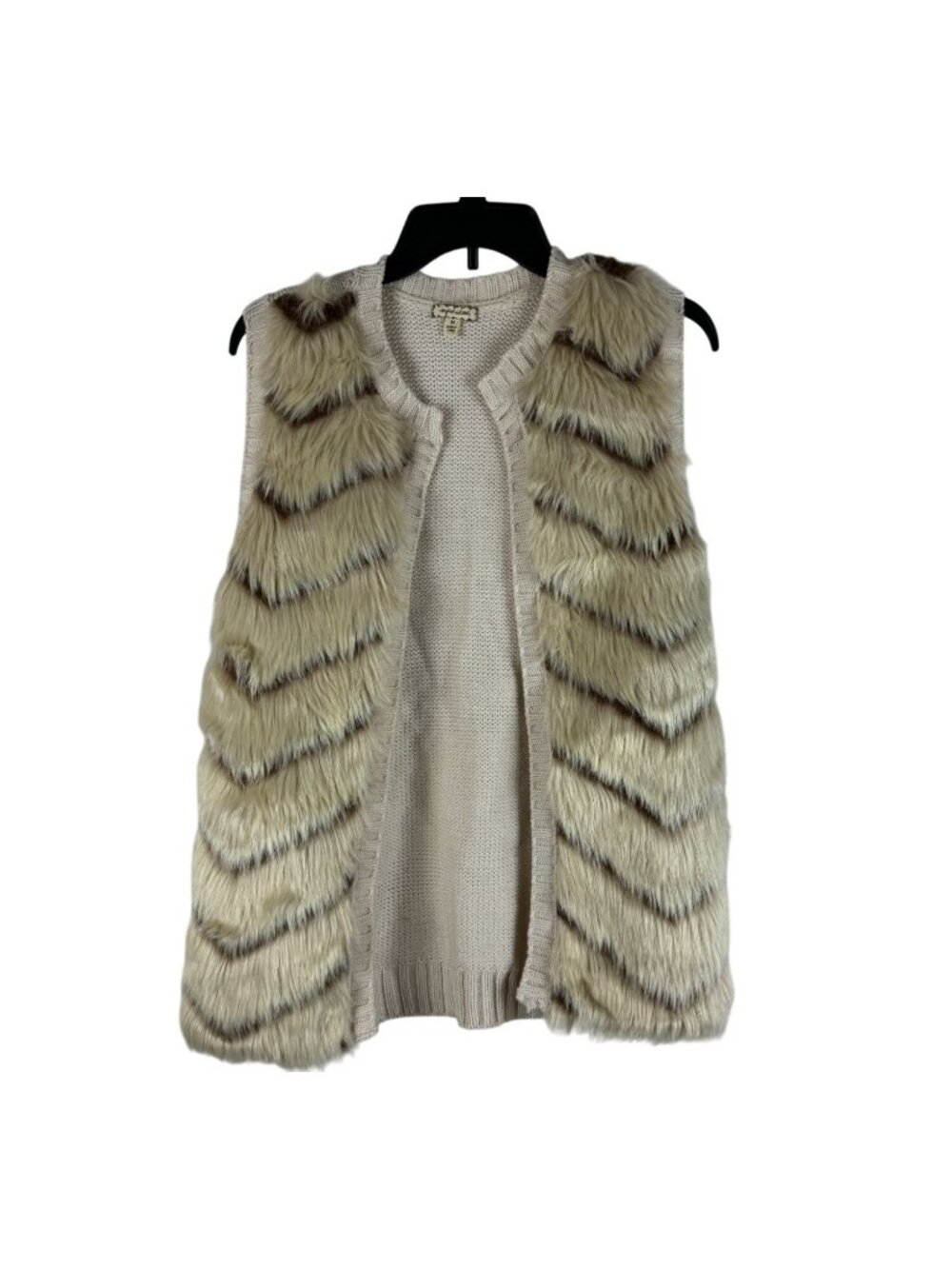 Eyeshadow Women Open Front Faux Fur Vest With Knit Back Size M